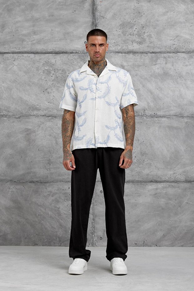 Blue Patterned Oversize Shirt - 1