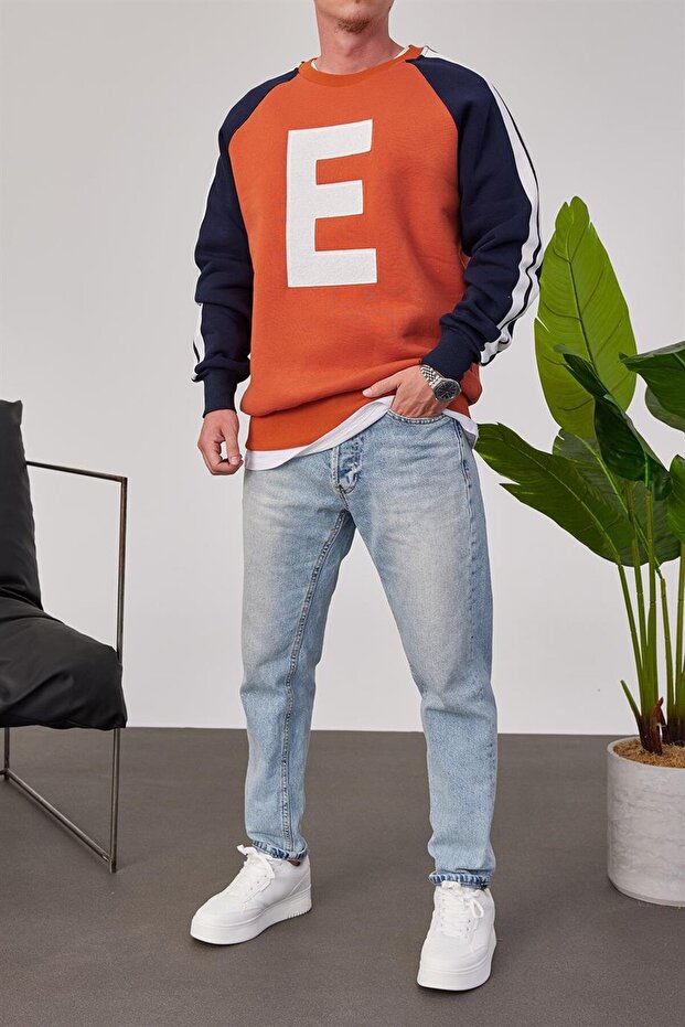 E Harf Baskılı Kiremit Sweatshirt - 3