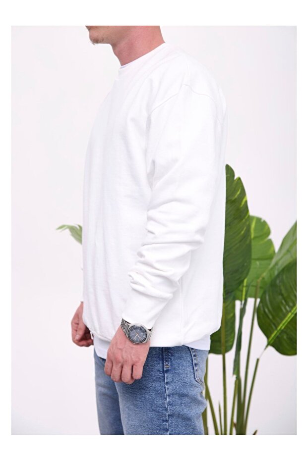 Basic Pamuk Beyaz Sweatshirt - 2