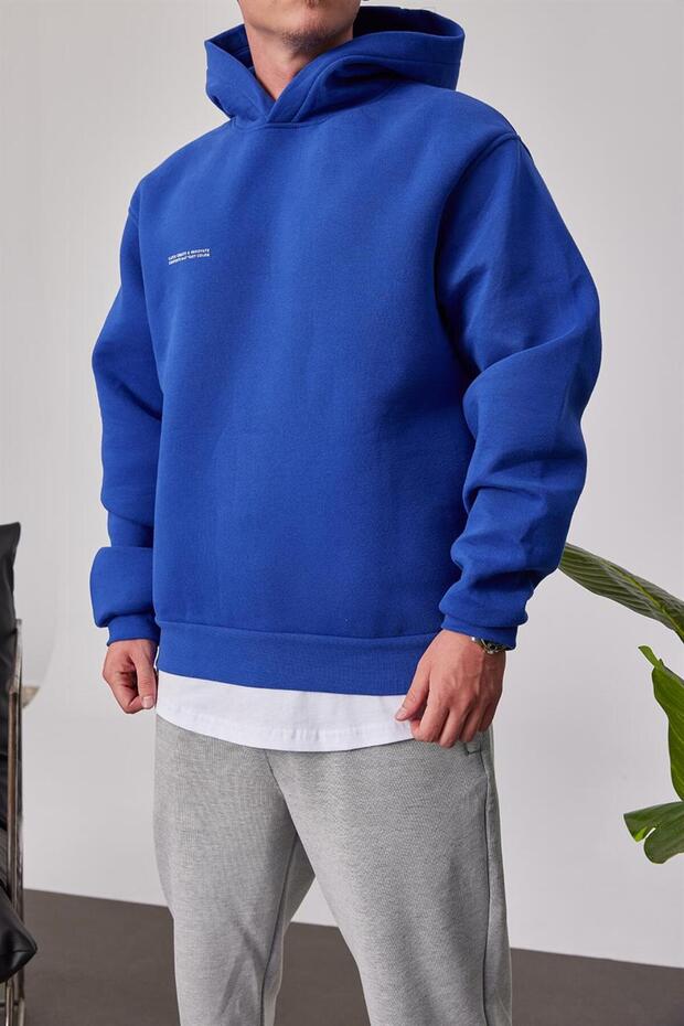 Cth Basic Mavi Kapüşonlu Sweatshirt - 2