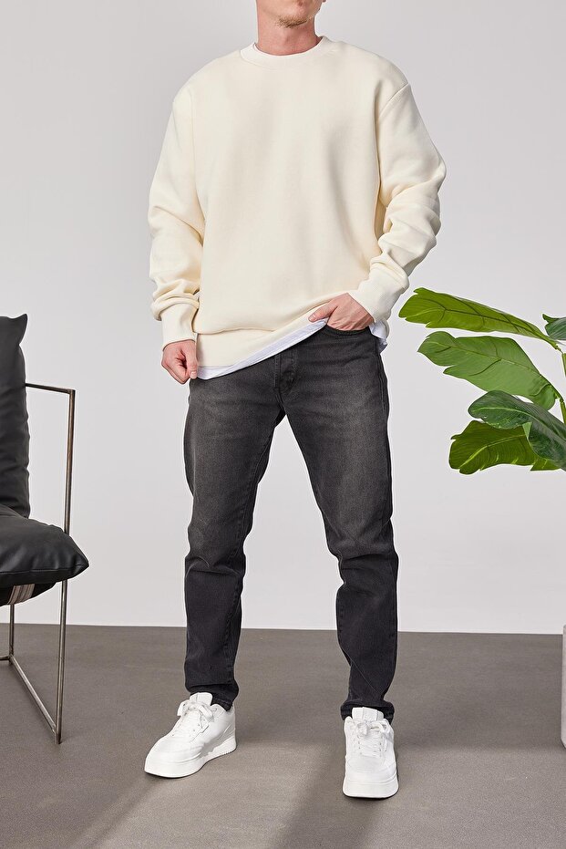 Basic Krem Şardonlu Sweatshirt - 1