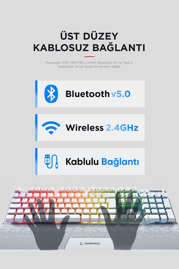 Carbon Pro Bg Bluetooth Klavye Şarjlı Wifi Kablosuz Klavye Rgb Red Mekanik Klavye Oyuncu Klavyesi - 5