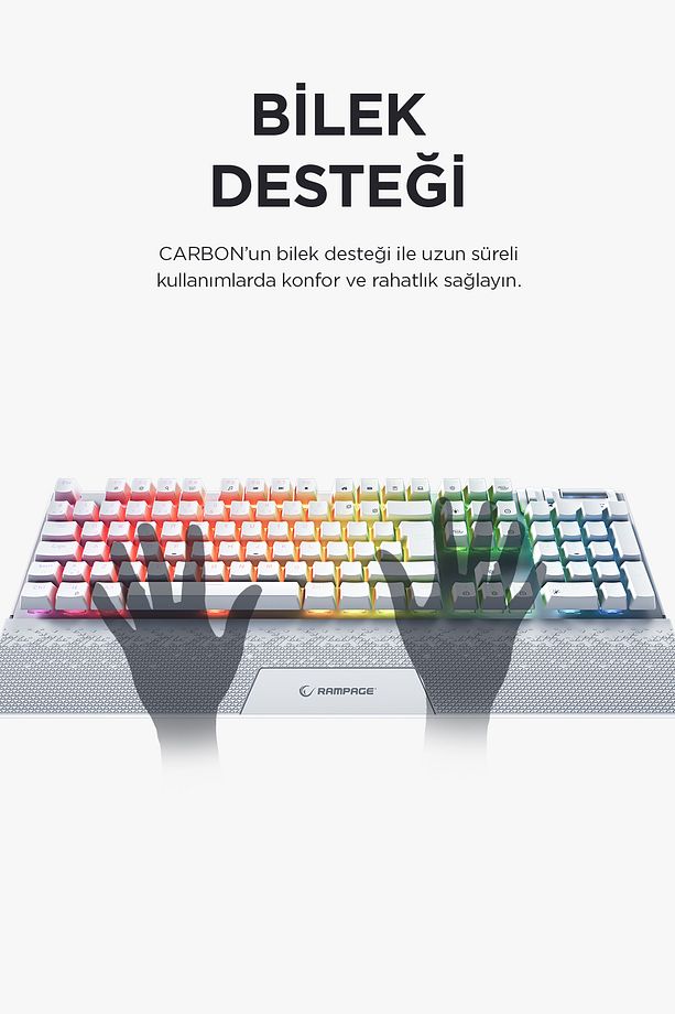 Carbon Pro Bg Bluetooth Klavye Şarjlı Wifi Kablosuz Klavye Rgb Red Mekanik Klavye Oyuncu Klavyesi - 8