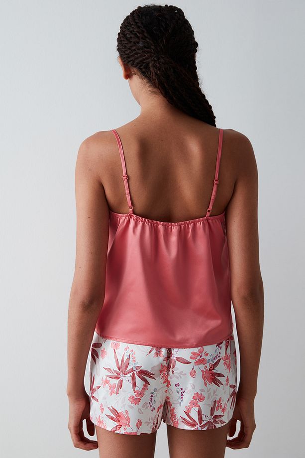 Rosy Solid Saten Atlet Pijama Üstü - 4