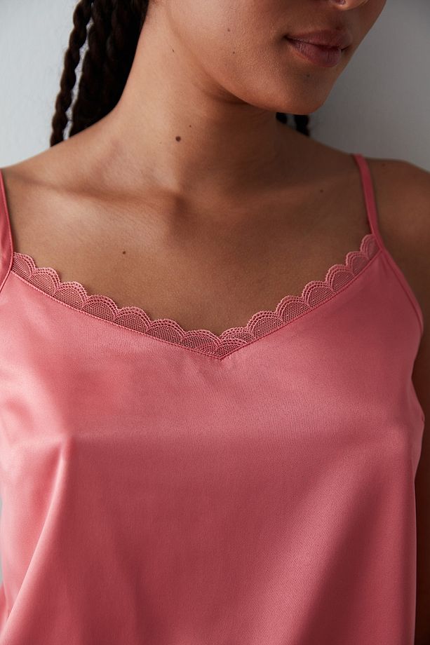 Rosy Solid Saten Atlet Pijama Üstü - 3
