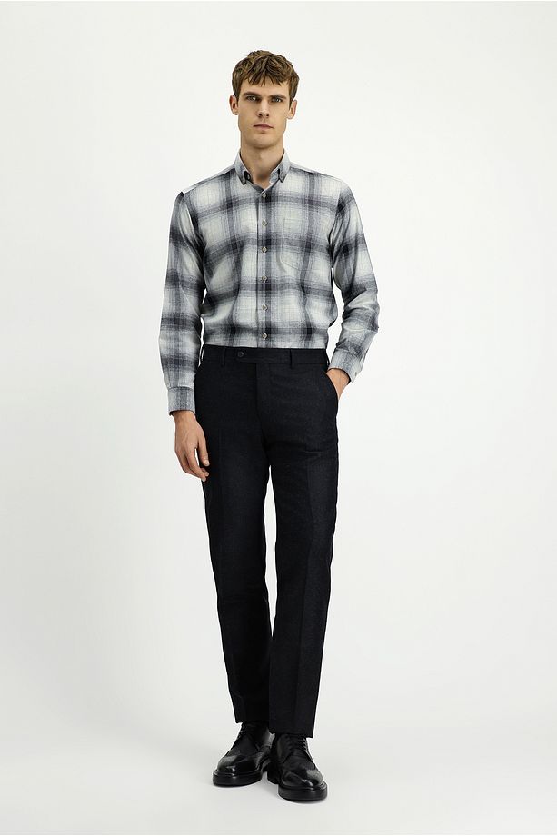 Regular Fit Yünlü Pileli Flanel Klasik Kumaş Pantolon - 1