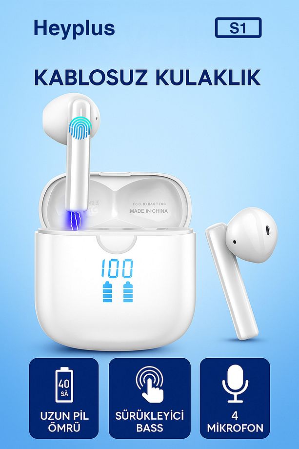 S1 Bluetooth Kulaklık Ios Android Uyumlu Kablosuz Kulaklık (ENC-4MİKROFON) - 9