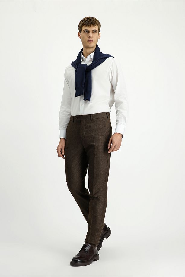 Regular Fit Yünlü Pileli Flanel Klasik Kumaş Pantolon - 2