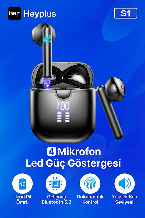 S1 Bluetooth Kulaklık , Ios Android Uyumlu , Kablosuz Kulaklık (ENC-4MİKROFON) - 1