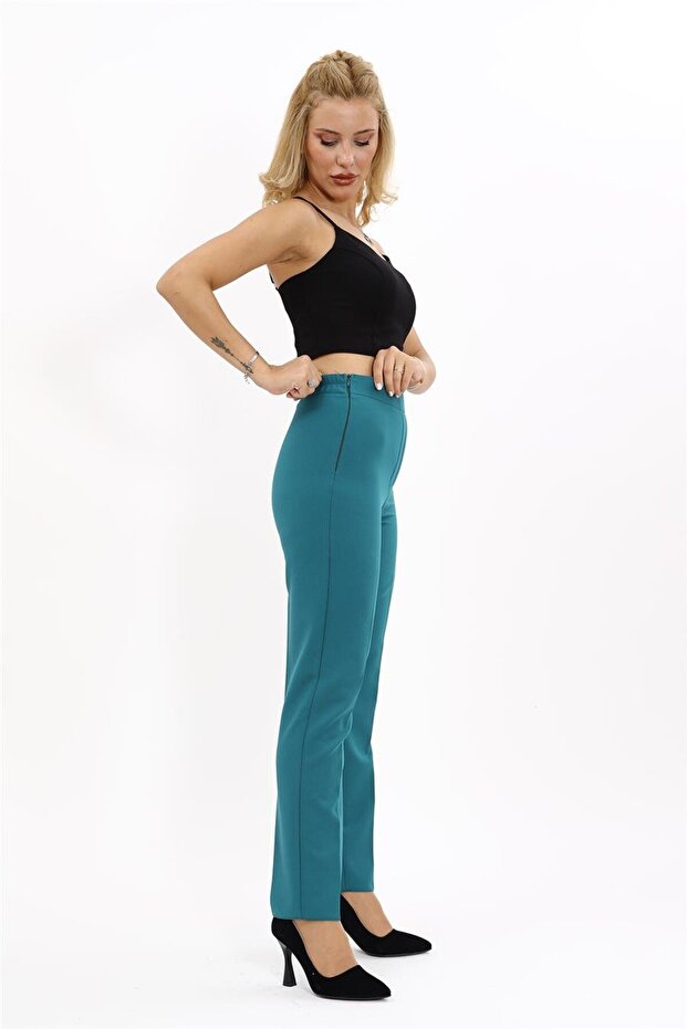 Elastic Tight-Legged Trousers-Petrol