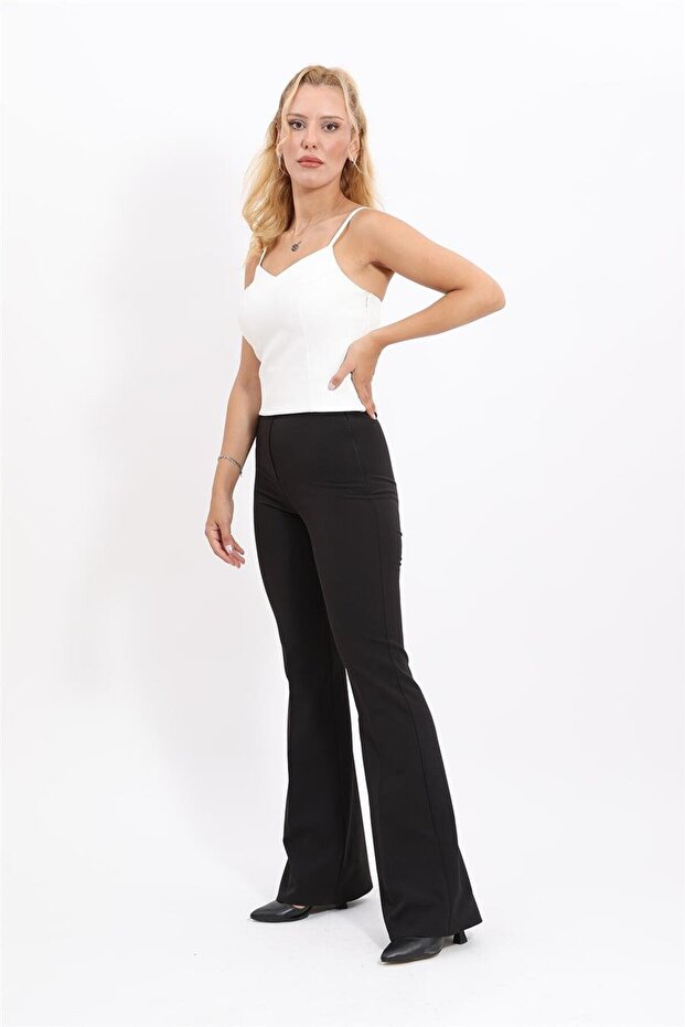 İspanyol Paça Pantolon-Siyah - 4