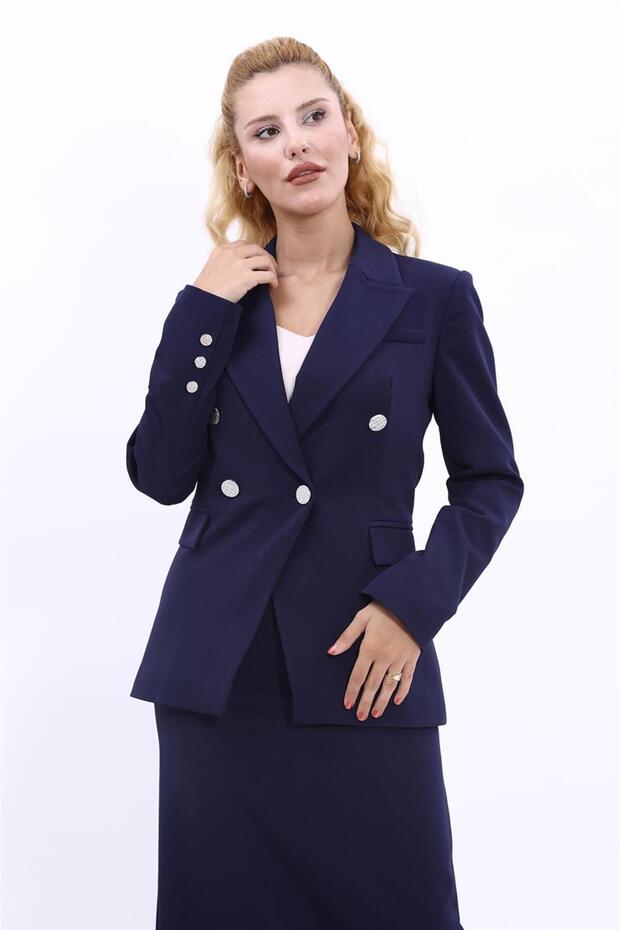 Men's Collared Cross Jacket - Navy Blue - 1047100