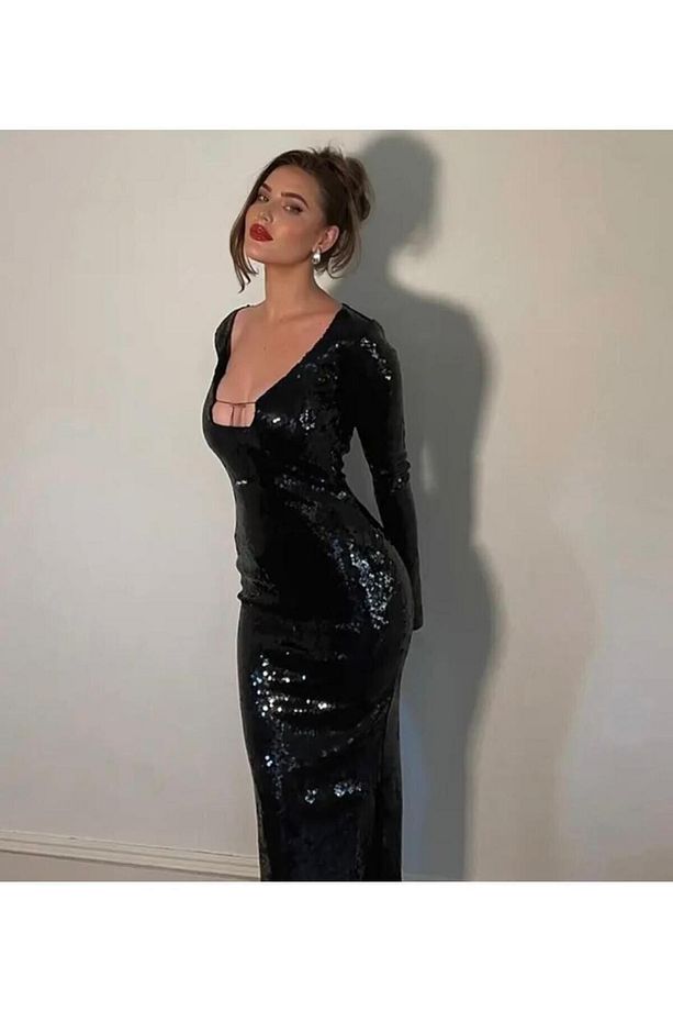 Lüks Designer Sequins Elbise Gece Parti Davet Özel Davet - 9