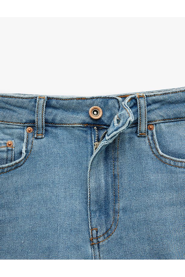 Mini Kot Şort Yüksek Bel Skinny Fit Yıpratılmış Cepli - 7