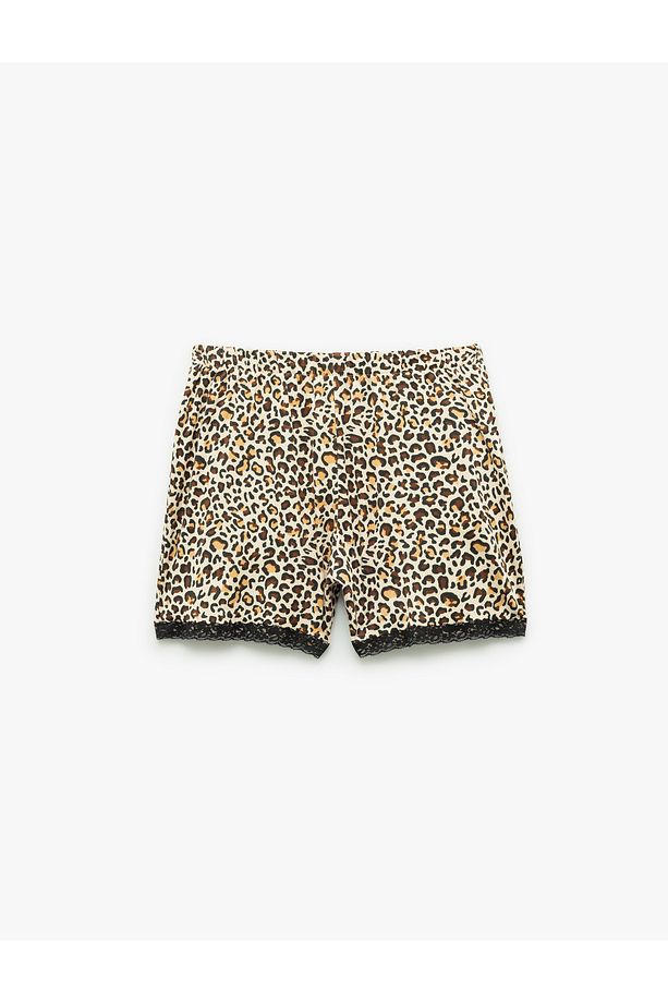 Dantel Detaylı Leopar Desenli Şort Pijama Altı - 3