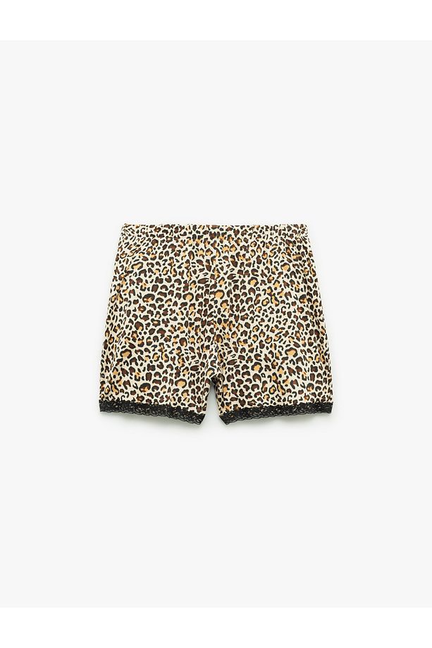 Dantel Detaylı Leopar Desenli Şort Pijama Altı - 4
