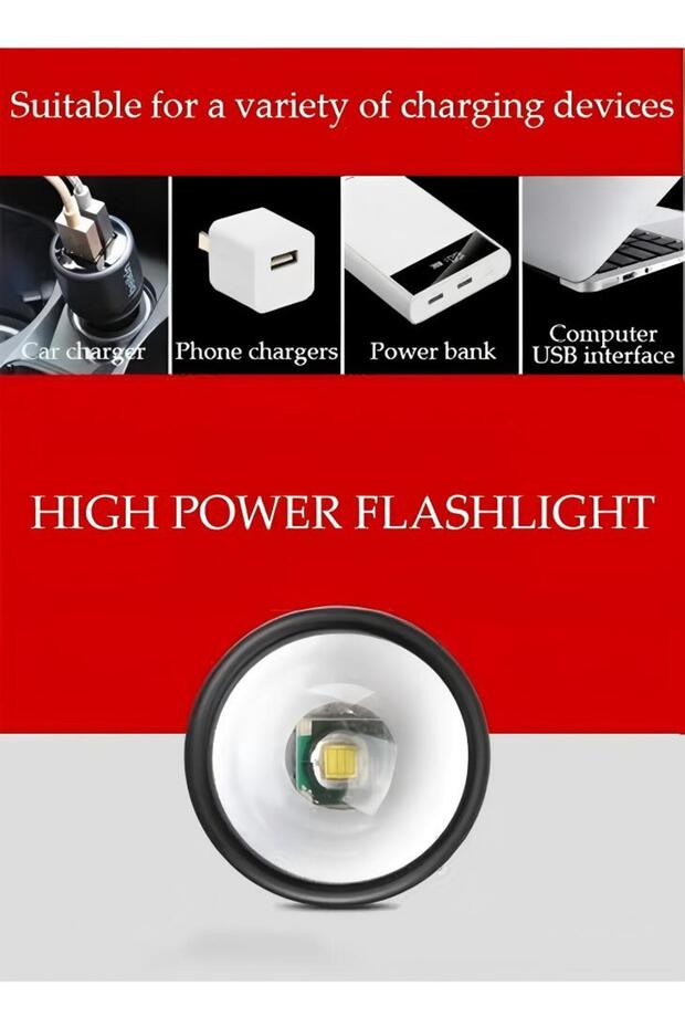 مصباح يدوي صغير قابل لإعادة الشحن وقوي وقابل للسحب مع مصباح يدوي فائق السطوع - 4