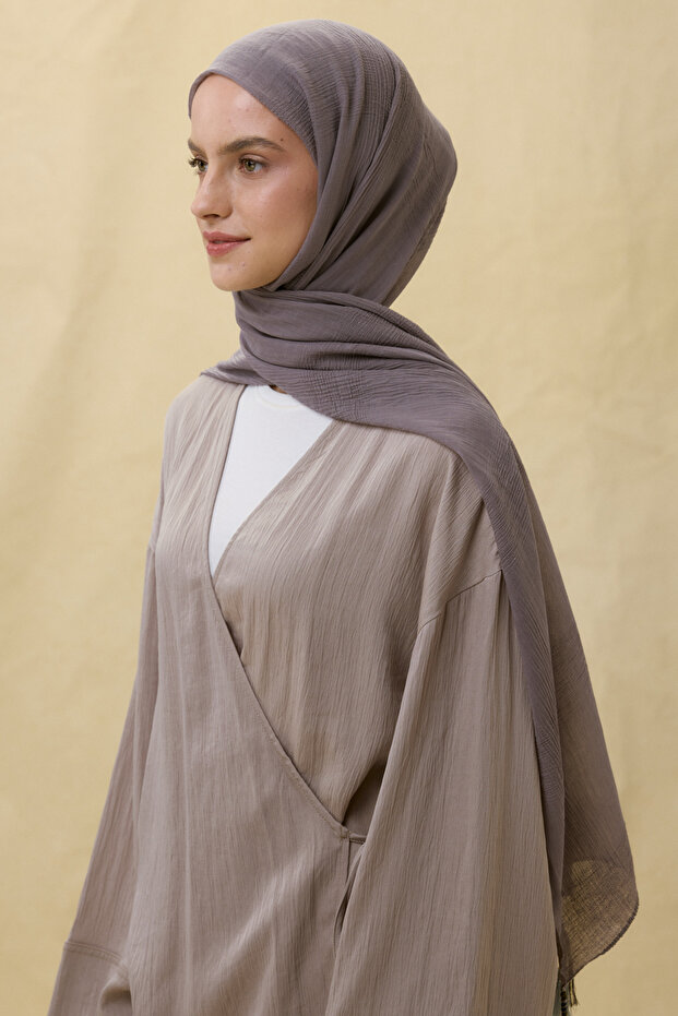 Tasseled 50% Cotton Brice Shawl - Warm Gray