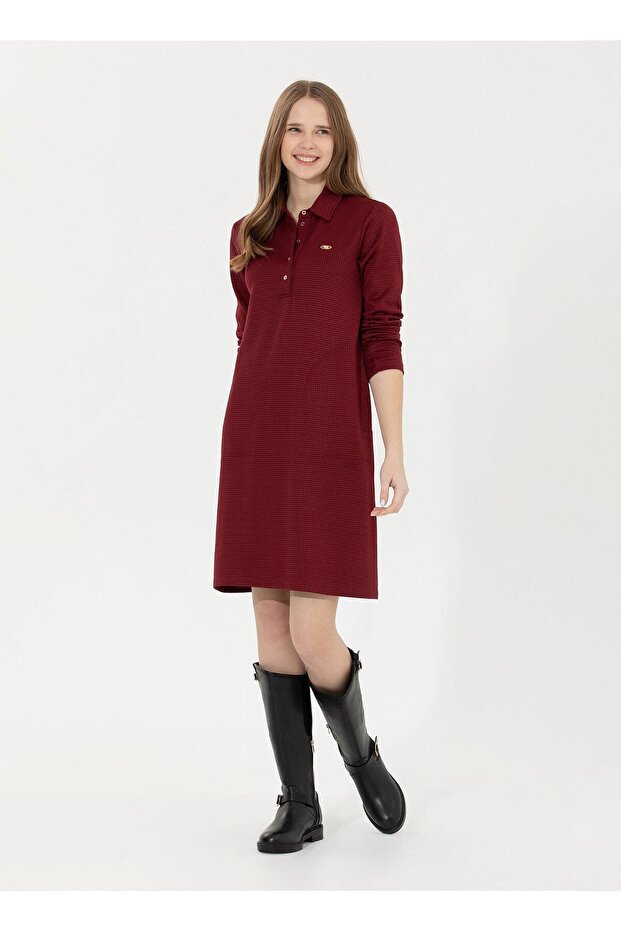 Polo Collar Red Above-Knee Women's Dress