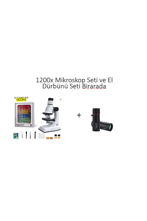 Çocuklar Için Başlangıç Seti 1200x Mikroskop Seti Ve 100 Kat El Dürbünü Seti-(12 Örnek Slayt Hediye - 1