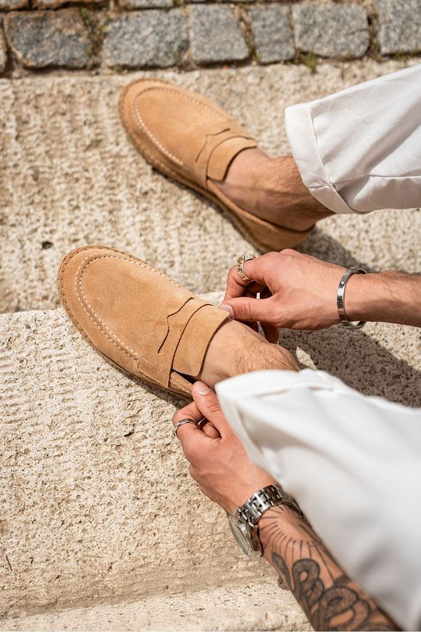 Minoa Bej Loafer Süet Deri Espadril - 2