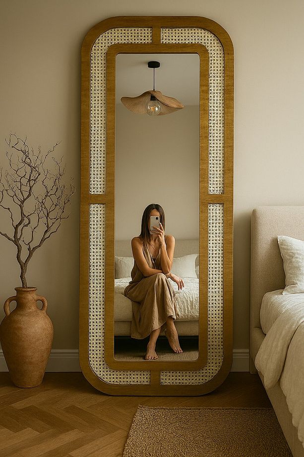 DEKORATİF HAZERAN BOY AYNASI - YATAK ODASI RATTAN AYNA 70 CM X 170 CM - 1