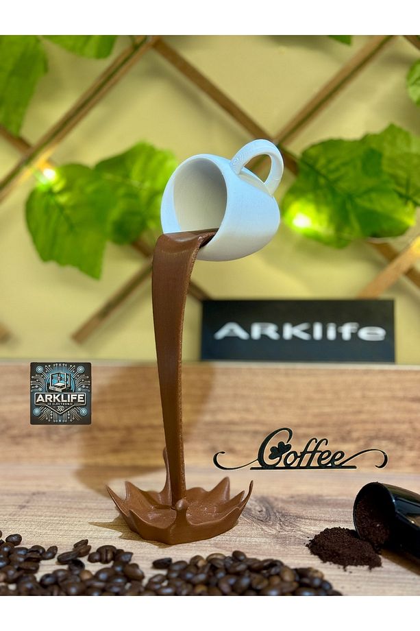 2li Set Coffe Yazısı Ve Kahve Köşesi Dökülen Kahve Fincan Figürü 3d Dekoratif Obje Ve Biblo - 1
