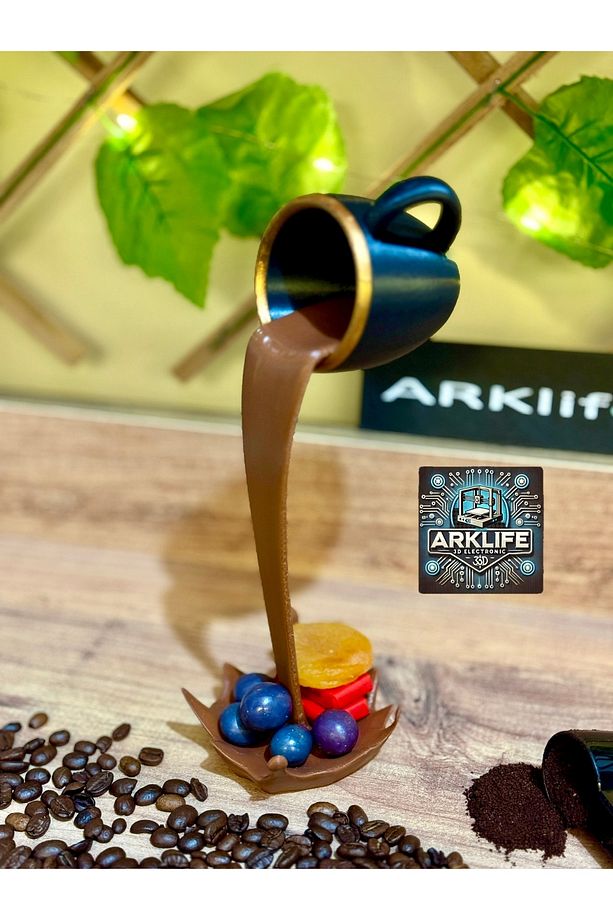 2li Set Coffe Yazısı Ve Kahve Köşesi Dökülen Kahve Fincan Figürü 3d Dekoratif Obje Ve Biblo - 4