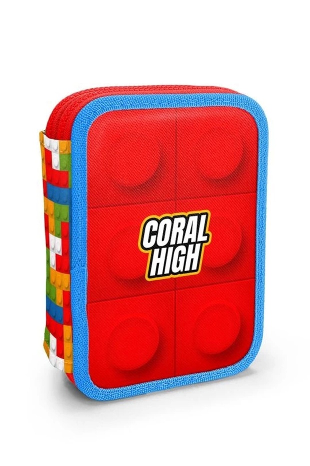 Kids Color Block Patterned Double Layer Pencil Bag 11157