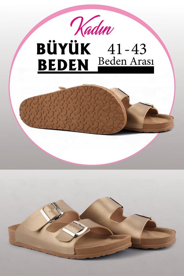 Gold Renk Anatomik Taban Kadın Terlik (Büyük Beden 41-43) - 3