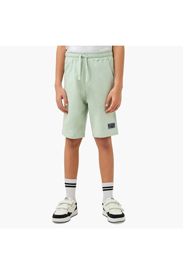 Solid Shorts with Drawstring Closure and Pockets - 1