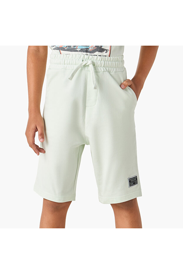 Solid Shorts with Drawstring Closure and Pockets - 1