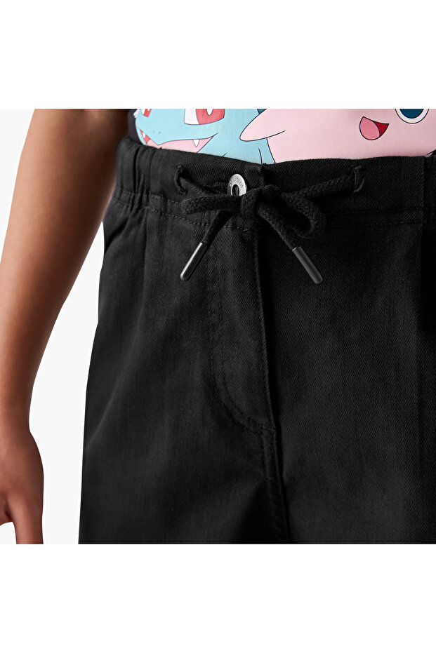 Solid Shorts with Drawstring Closure and Pockets - 4