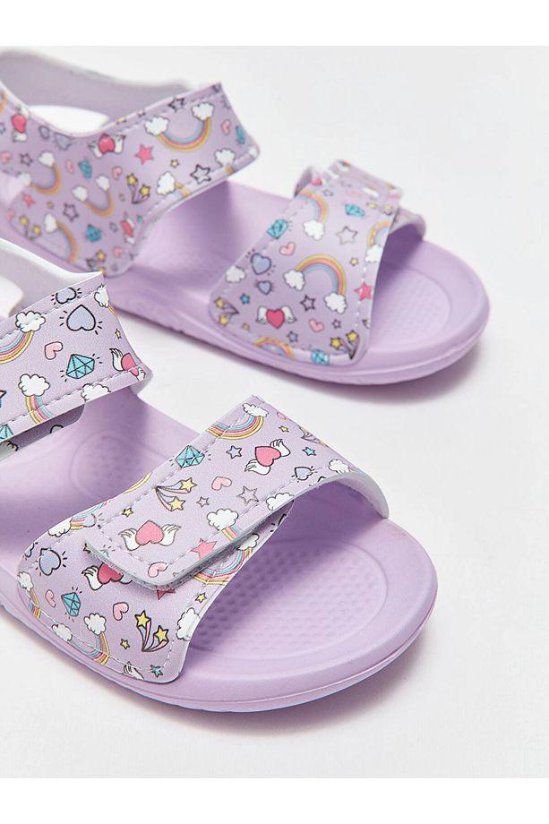 LCW STEPS Lila Baskılı Cırt Cırtlı Kız Çocuk Sandalet - 3