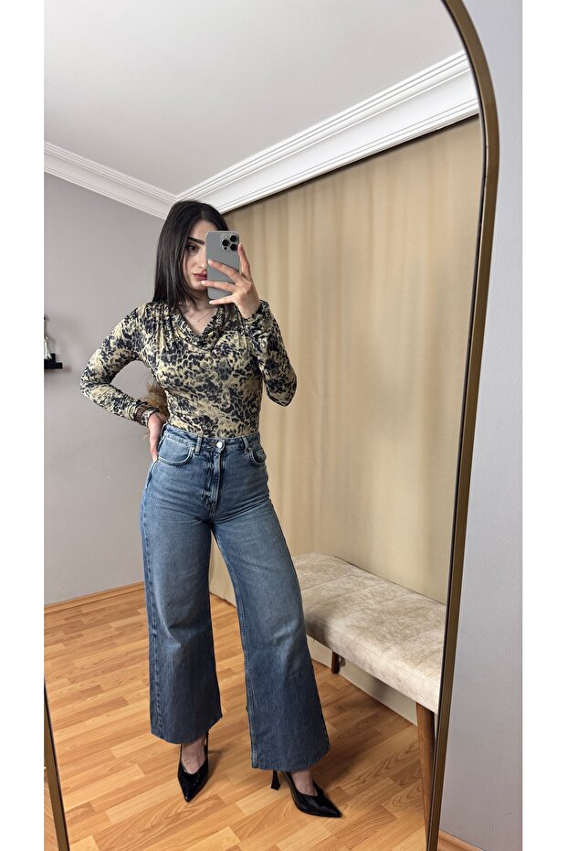 بلوزة منقوشة من الأمام منخفضة ZIBIN - 6