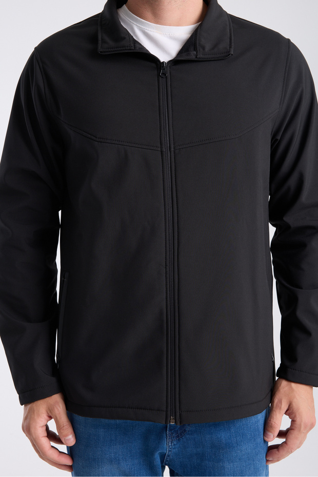 معطف سوفتشيل أسود مقاوم للماء للرجال - 6