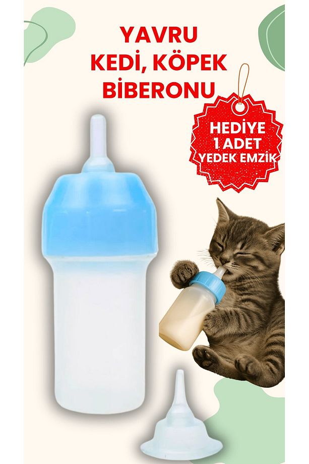Yevru Kedi Köpek Biberon Yedek Emzikli 50 ML Kedi Biberonu - 1