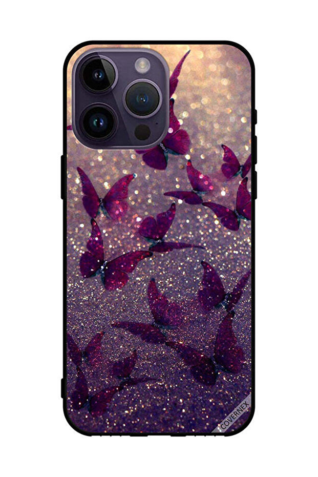 غطاء حماية لهاتف Apple iPhone 14 Pro Max بنقشة فراشات لامعة