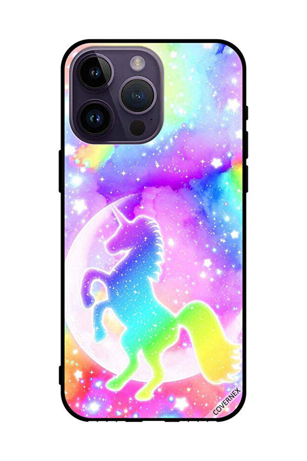 غطاء حماية لهاتف Apple iPhone 14 Pro Max بتصميم وحيد القرن بألوان قوس قزح