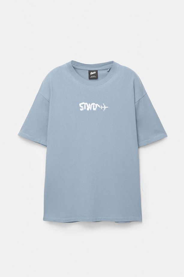 STWD bulut ve uçak grafikli tişört - 7