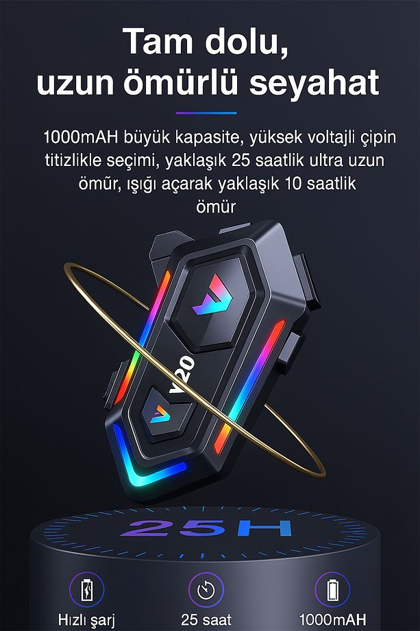 V20 Intercom Motosiklet Kask İçi Bluetooth Kulaklık Kablosuz Gürültü Engelleme, ANC Uzun Pil Ömrü - 5