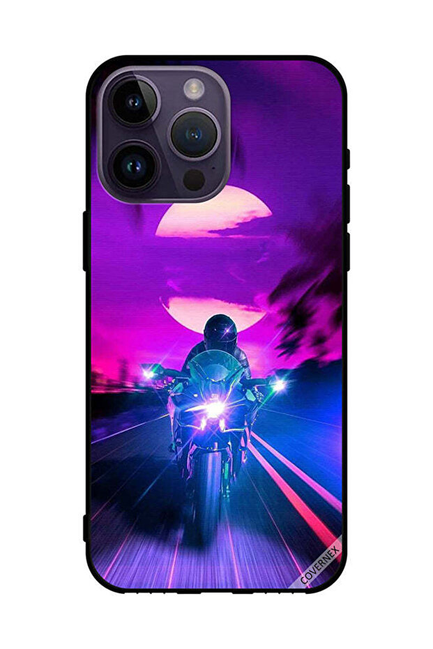 Protective Case Cover For Apple iPhone 14 Pro Max Biker Leaving Moon Behind
