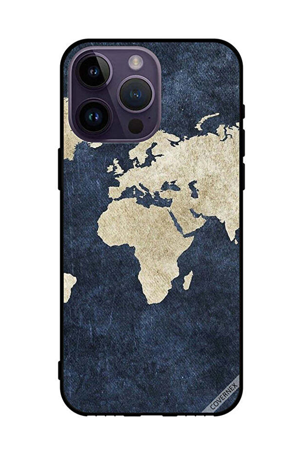 غطاء حماية لهاتف Apple iPhone 14 Pro Max بنمط خريطة على الجينز