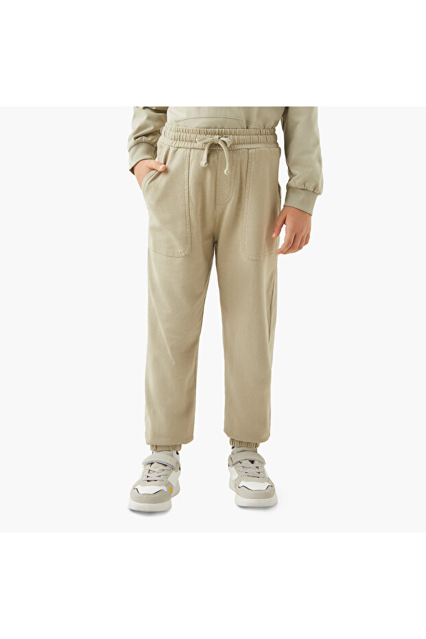 بنطال رياضي سادة بحزام خصر مطاطي وجيوب - 1