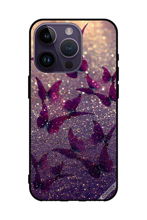 غطاء حماية لهاتف Apple iPhone 14 Pro بنقشة فراشات لامعة