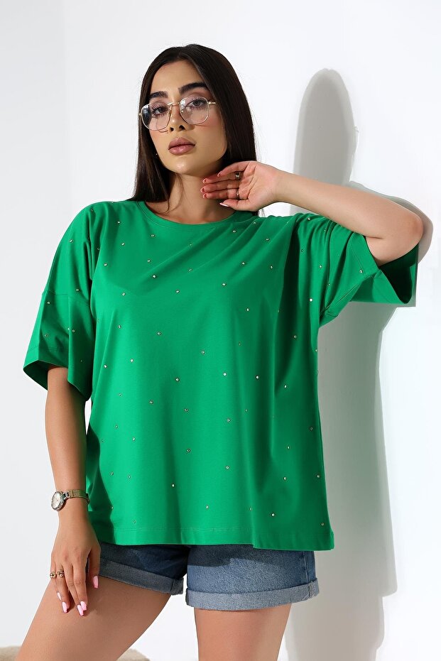 تي شيرت برقبة قارب من الحجر الأخضر
