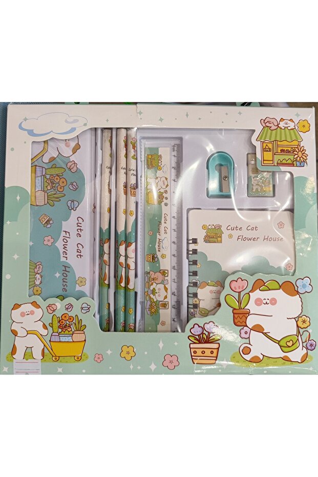 Stationery Set (Pencil, Metal Pen Holder, Pencil Sharpener, Eraser, Notepad, Ruler) AD10010