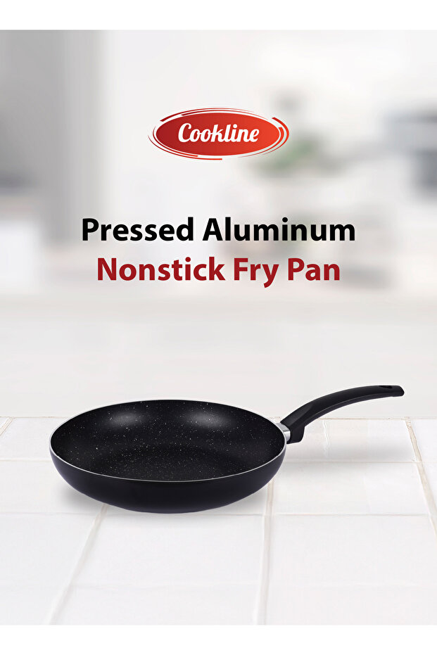 Pressed Aluminum Nonstick Fry Pan with Induction Bottom, 26cm, Black with White Dots