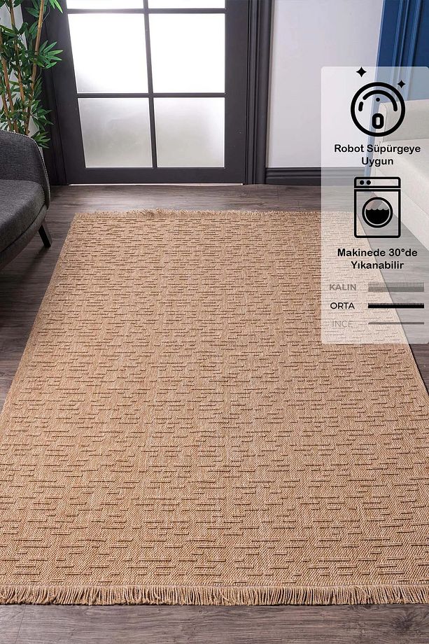 NATUREL PERA, JÜT MODERN DOKUMA SOFT TUŞELİ SİSAL CUT LOOP MASAJ MEKAN SALON ODA HALISI - 6