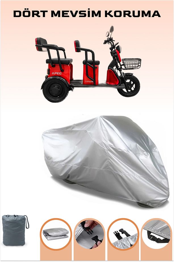 Gri Apec Apm5 3Tekerlekli Motor Brandası Koruma Örtüsü - 1